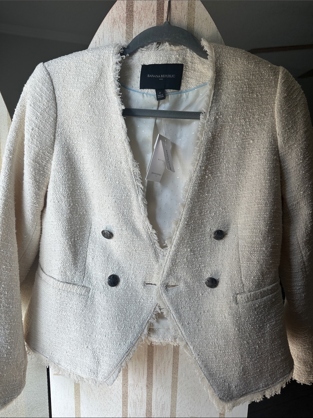 NWT Banana Republic Cream Bouclé Double-Breasted Blazer Jacket